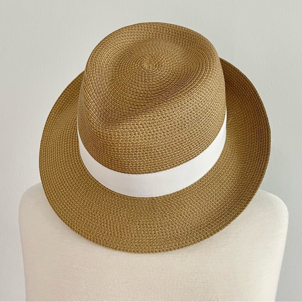 Eric Javits Tan Fedora Hat with White Band